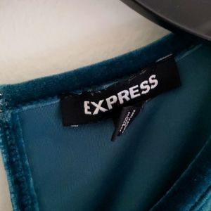 Express - 3 tops, size medium, 1 each: green velvet, black, silver, puffy sleeve